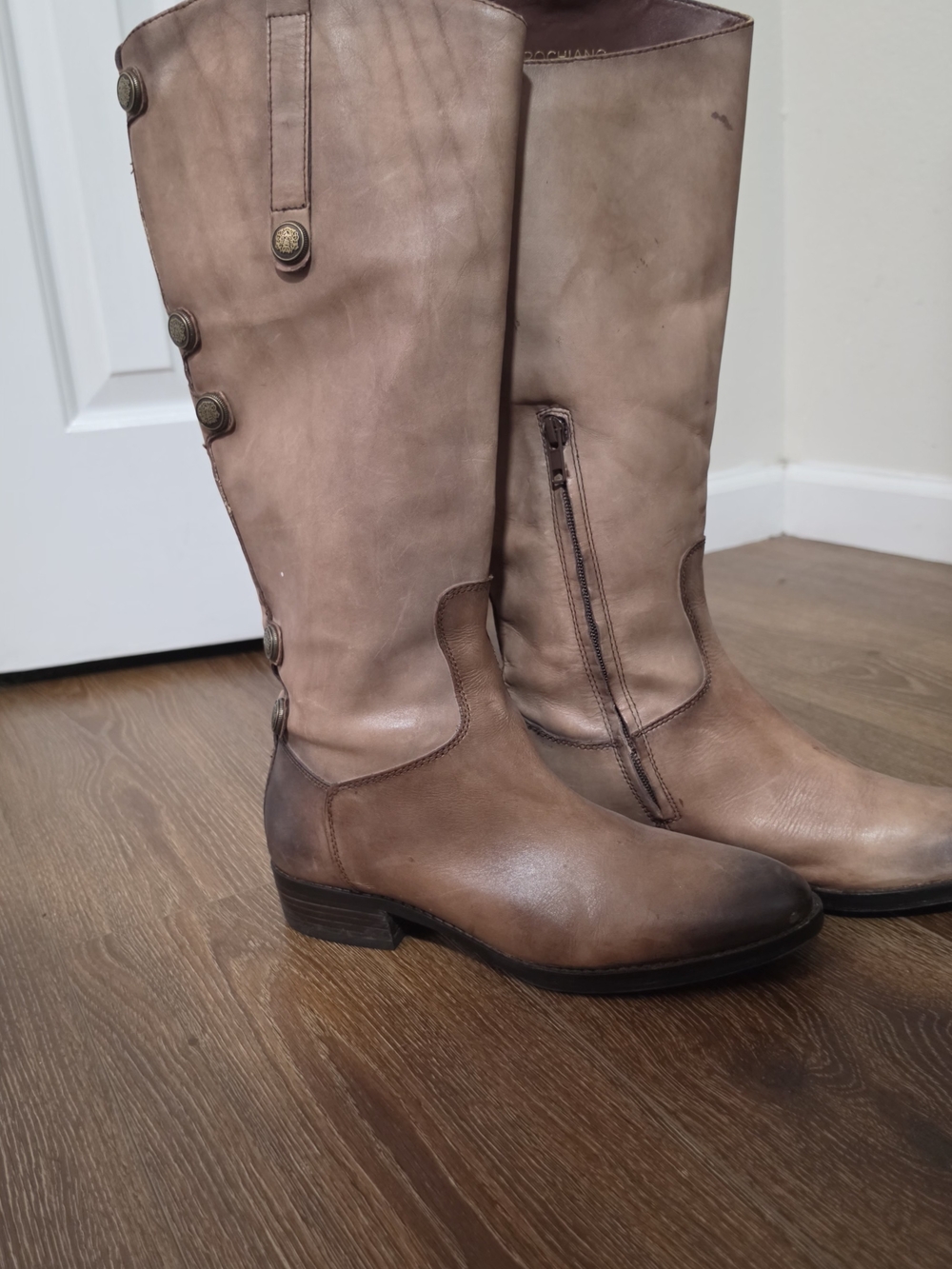 Arturo Chiang Taupe Over-the-Knee Button Boots